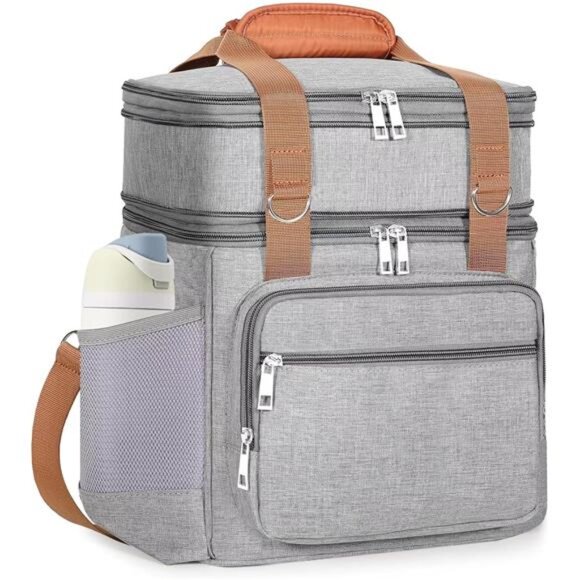 Double Deck Insulated Lunch Box, Expandable Large Lunch Bag Leakproof